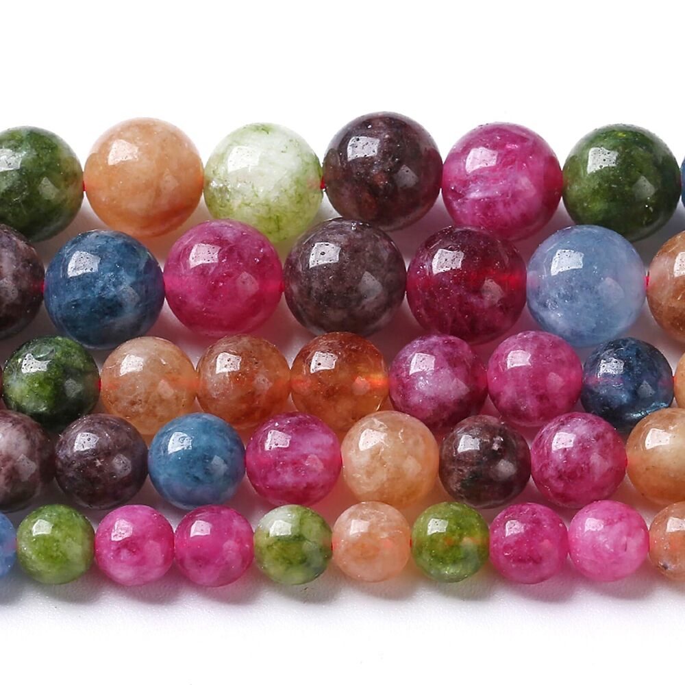 3901 10MM Colorful Tourmaline Stone Beads Natural Gemstone Round Loose